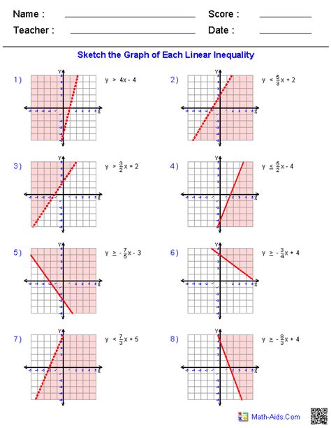 graphing linear inequalities practice worksheet answers